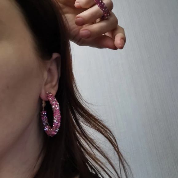 Circle Shiny Crystal Big fashion Earrings - Picture 4 of 7